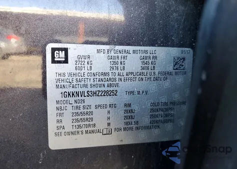 2017 GMC Acadia All Terrain from USA, damaged, VIN 1GKKNVLS3HZ228252